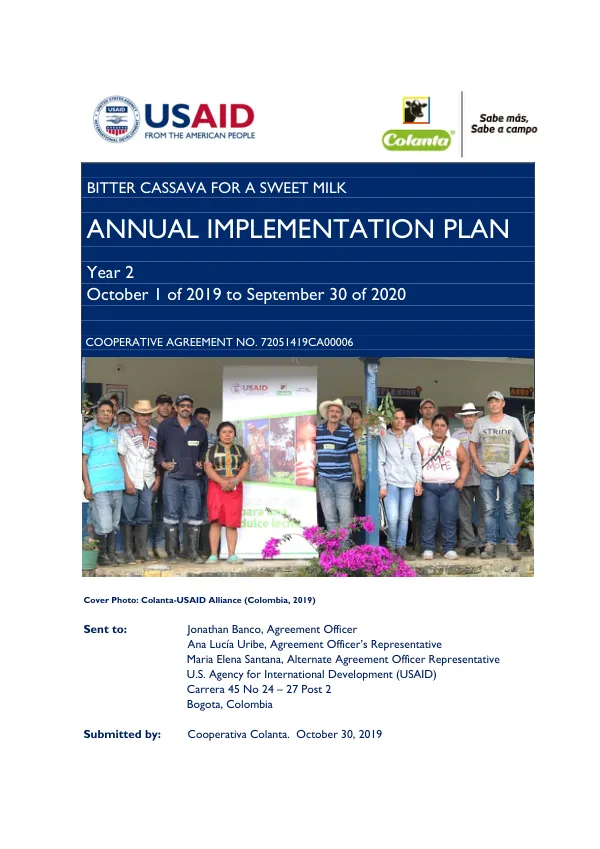 Annual Implementation Plan Bitter Cassava for a Sweet Milk 2020 Year 2