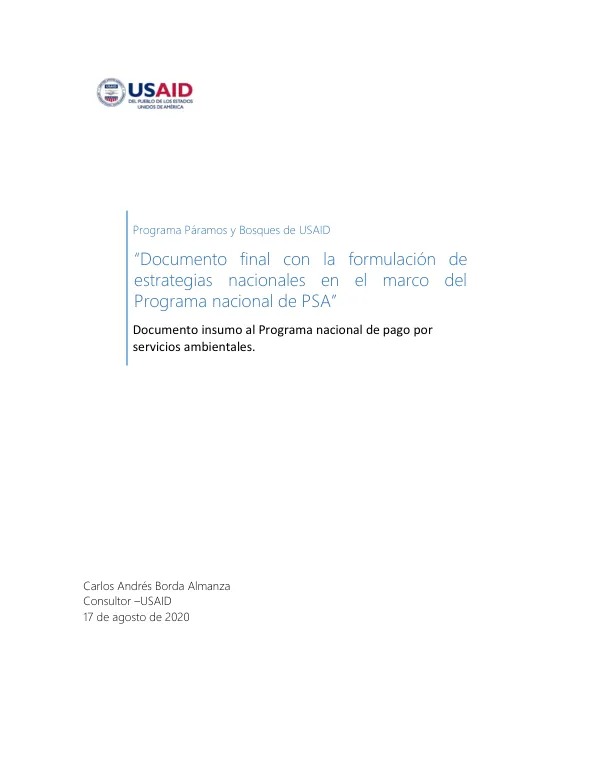 Documento final con la formulación de estrategias nacionales en el marco del Programa nacional de PSA