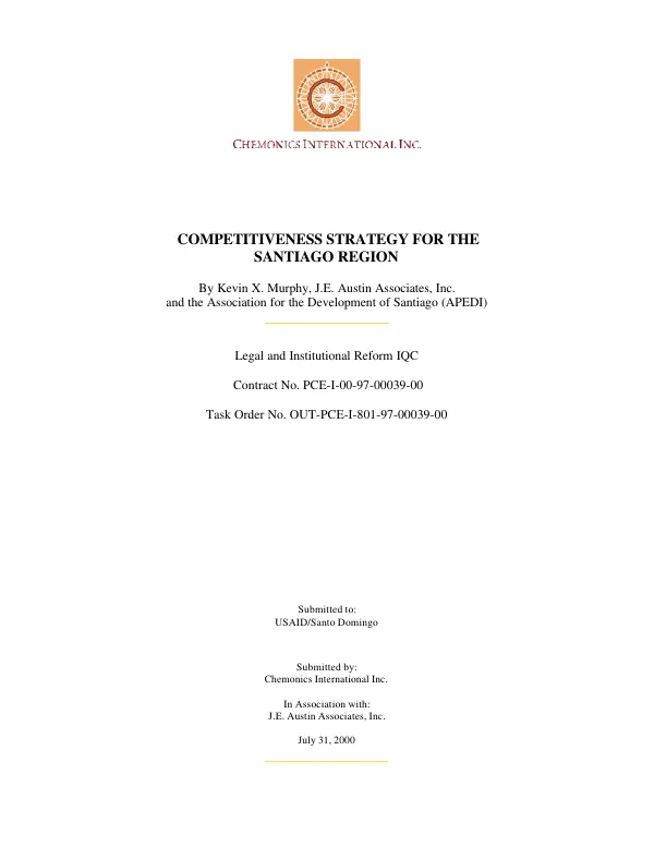 Competitiveness strategy for the Santiago region[, Dominican Republic]