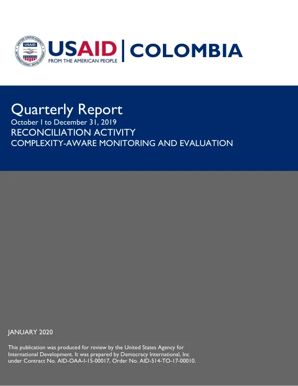Complexity-Aware Monitoring and Evaluation Quarter One FY2020 Report, October 1 – December 31, 2019