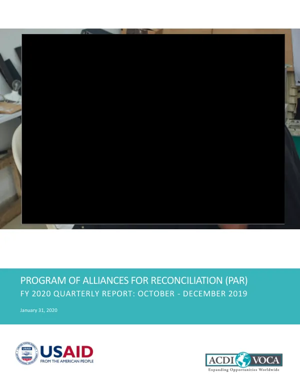 Program of Alliances for Reconciliation (PAR) FY 2020 Quarterly Report: October - December 2019