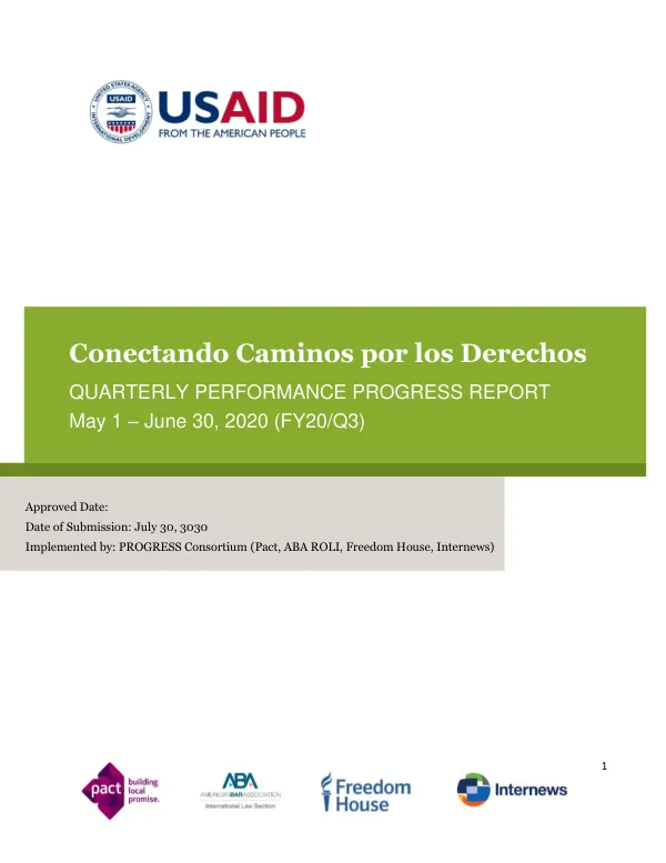 Quarterly Performance Progress Report: Conectando Caminos por los Derechos (CCD)