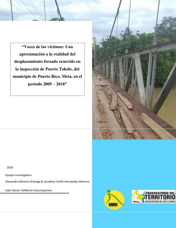 Voces de las víctimas: Una aproximación a la realidad del desplazamiento forzado ocurrido en la inspección de Puerto Toledo, del municipio de Puerto Rico, Meta, en el periodo 2005 – 2018