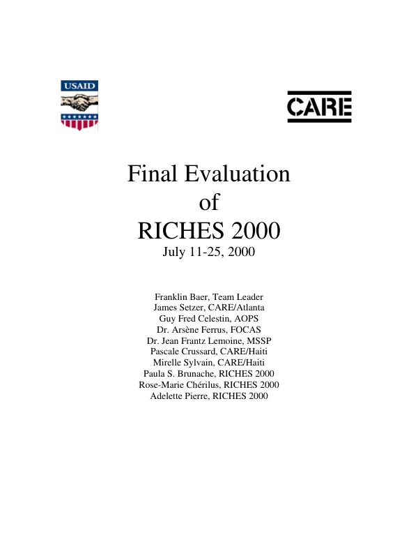 Final evaluation of RICHES [resources in community health education support] 2000