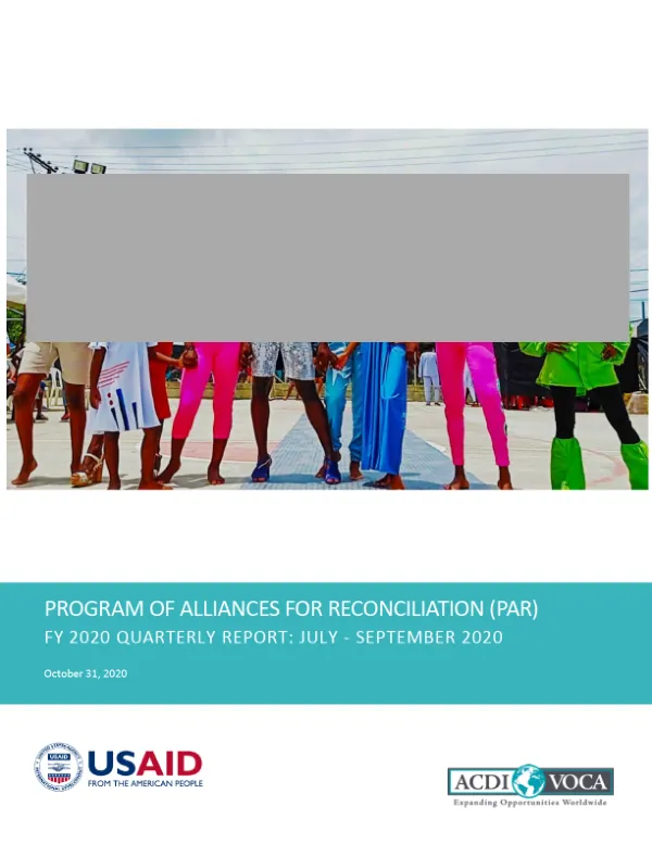 Program of Alliances for Reconciliation (PAR) Quarterly Report July-September 2020