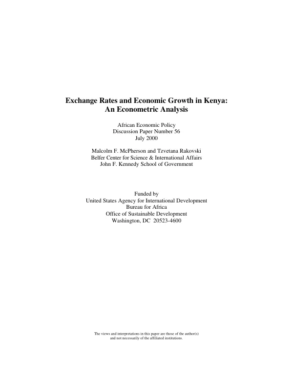 Exchange rates and economic growth in Kenya : an econometric analysis