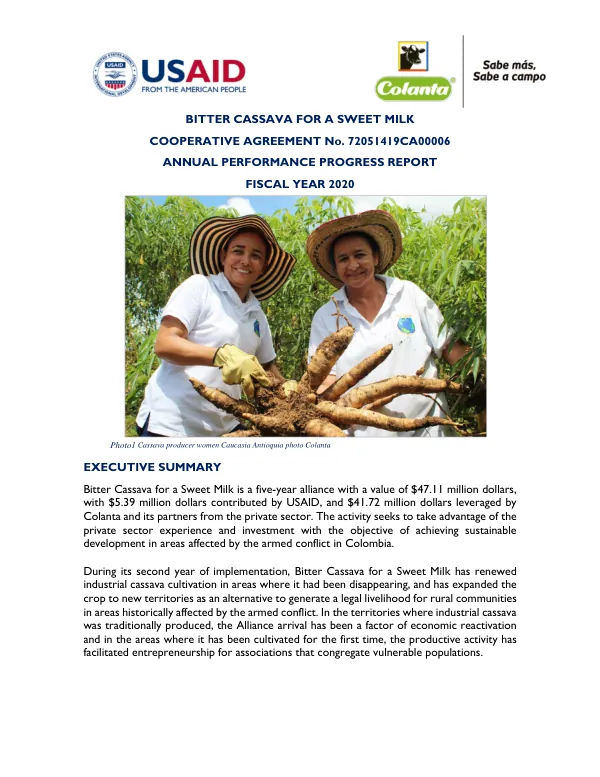 Annual Performance Progress Report: Bitter Cassava for a Sweet Milk