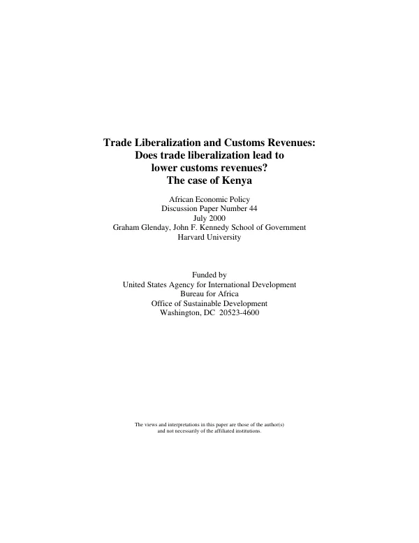 Trade liberalization and customs revenues : does trade liberalization lead to lower customs revenues? -- the case of Kenya