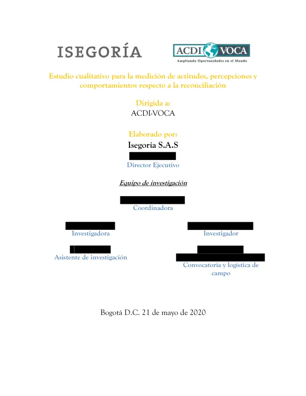 Estudio cualitativo para la medición de actitudes, percepciones y comportamientos frente a la reconciliación