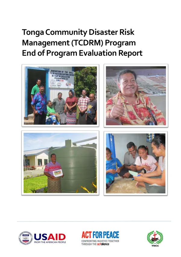 Tonga community disaster risk management (TCDRM) : end of program evaluation