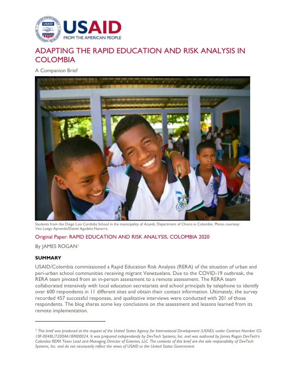 Adapting the Rapid Education and Risk Analysis in Colombia: A Companion Brief