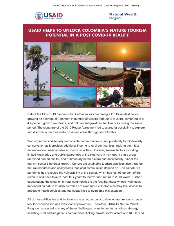 USAID helps to unlock Colombia’s nature tourism potential in a post COVID-19 reality