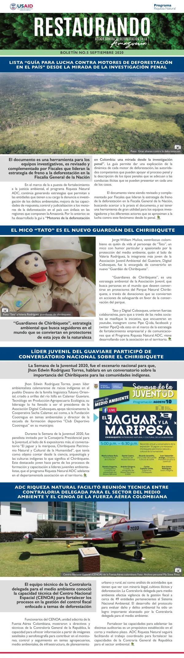 Boletín No.5 Septiembre 2020: Restaurando Acción Contra La Deforestación En La Amazonía