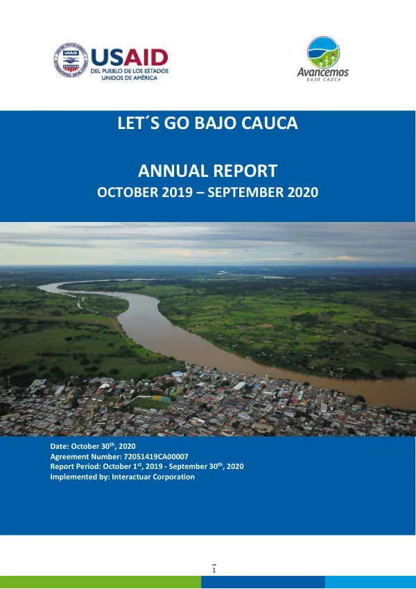 Annual Progress Report: Let's Go Bajo Cauca October 2019 – September 2020