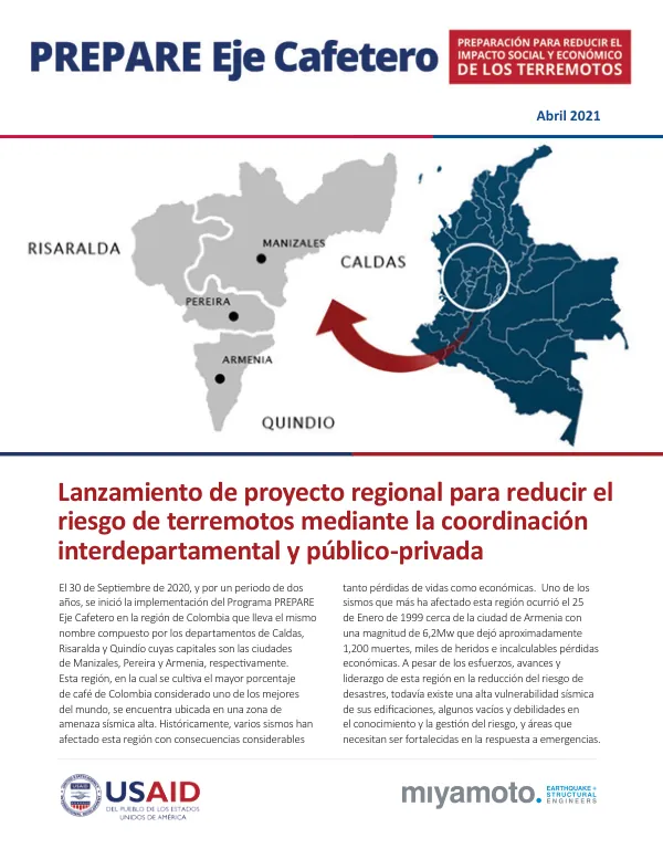 Lanzamiento de proyecto regional para reducir el riesgo de terremotos mediante la coordinación interdepartamental y público-privada