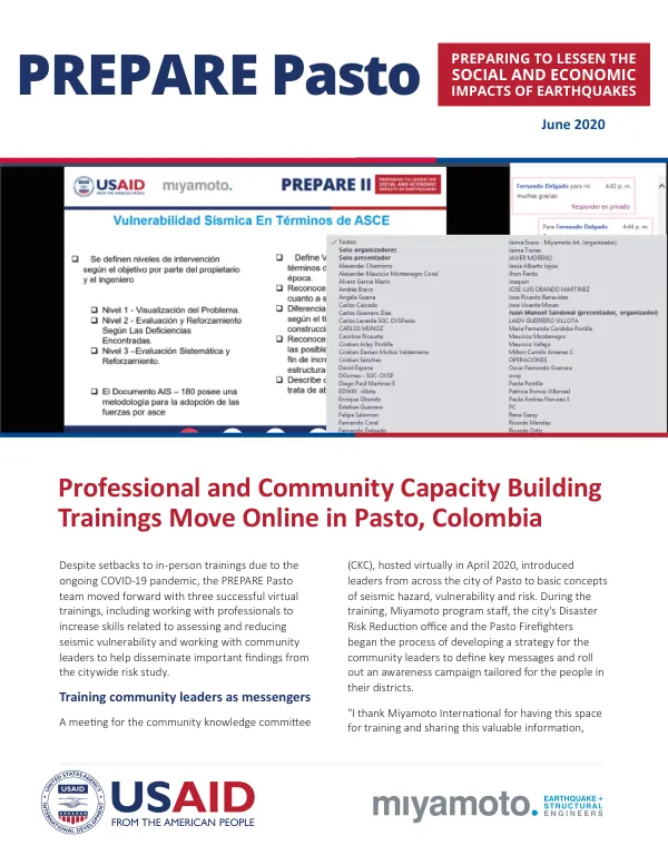 Professional and Community Capacity Building Trainings Move Online in Pasto, Colombia