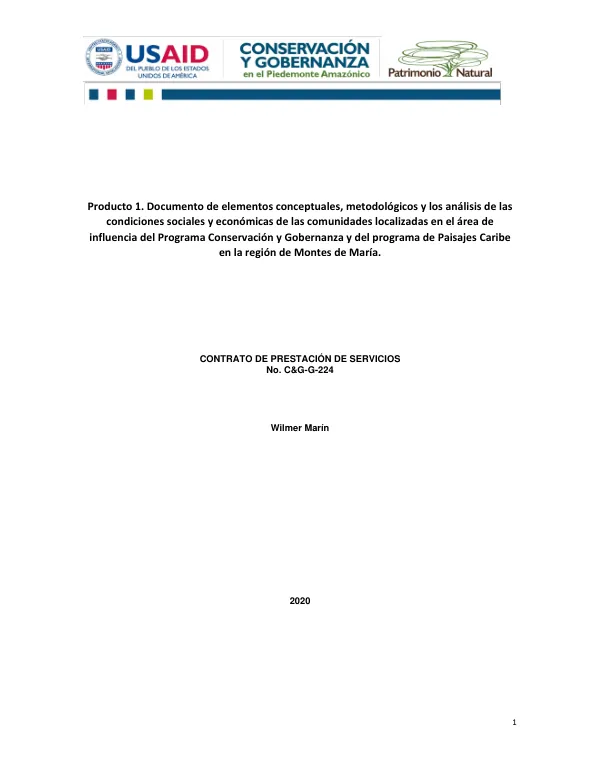 Documento de elementos conceptuales, metodológicos y análisis de las condiciones sociales y económicas de las comunidades localizadas en el área de influencia del Programa Conservación y Gobernanza y del programa de Paisajes Caribe en la región de Montes de María
