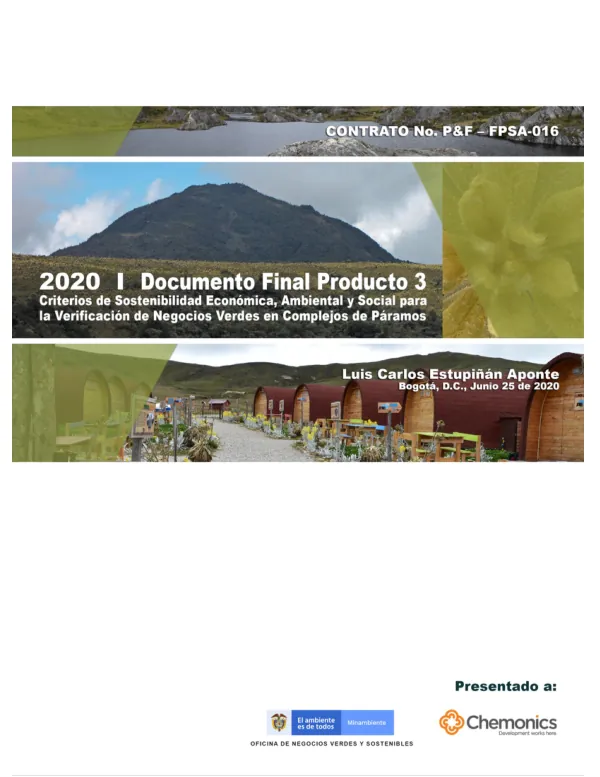 Documento de Criterios de Sostenibilidad Económica, Ambiental y Social para la Verificación de Negocios Verdes en Complejos de Páramos