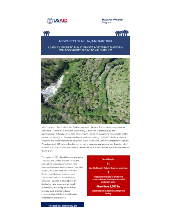 USAID's support to public-private investment platform for biodiversity conservation in Colombia