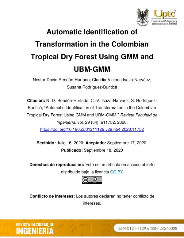 Automatic Identification of Transformation in the Colombian Tropical Dry Forest Using GMM and UBM-GMM