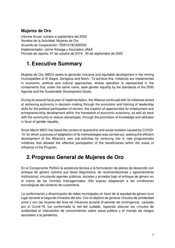 Informe Anual: Mujeres de Oro