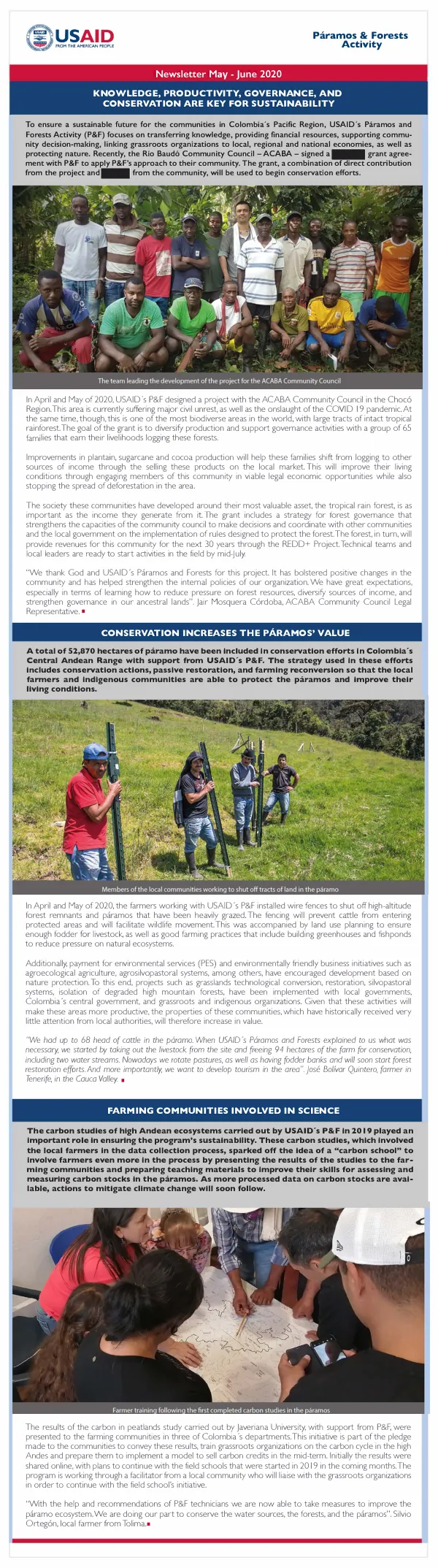 USAID Paramos & Forests Activity Newsletter May - June 2020