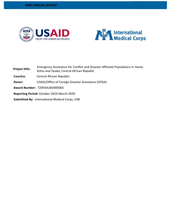 Emergency Assistance for Conflict and Disaster Affected Populations in Haute Kotto and Ouaka, Central African Republic