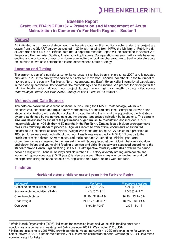 Baseline Report: Prevention and Management of Acute Malnutrition in Cameroon’s Far North Region
