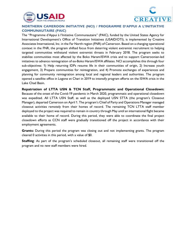 Northern Cameroon Initiative (NCI) / Programme d’Appui à l’Initiative Communautaire (PAIC)