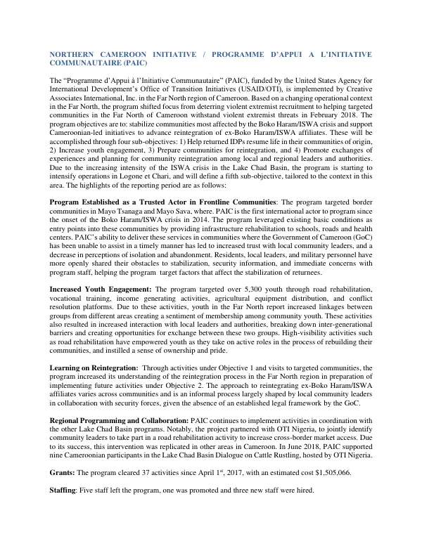 Northern Cameroon Initiative / Programme d’Appui à l’Initiative Communautaire (PAIC)