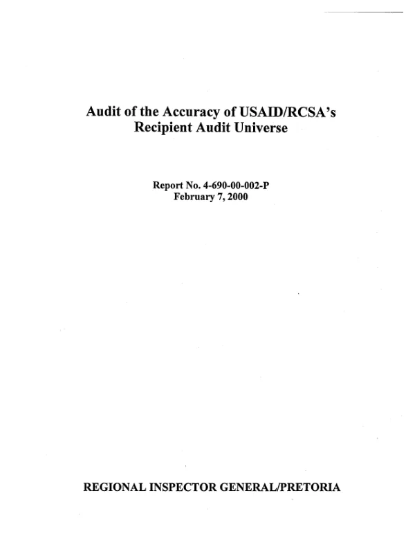 Audit of the accuracy of USAID/RCSA's recipient audit universe