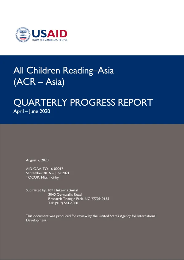 All Children Reading–Asia Quarterly Progress Report April – June 2020