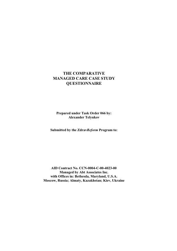 The Comparative Managed Care Case Study Questionnaire