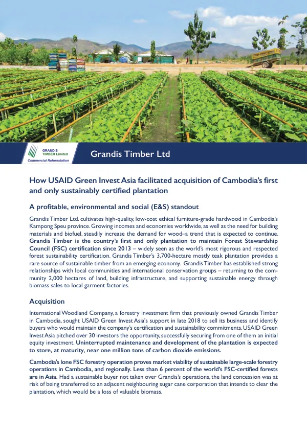 USAID Green Invest Asia Facilitated Acquisition of Cambodia's First and Only Sustainably Certified Plantation