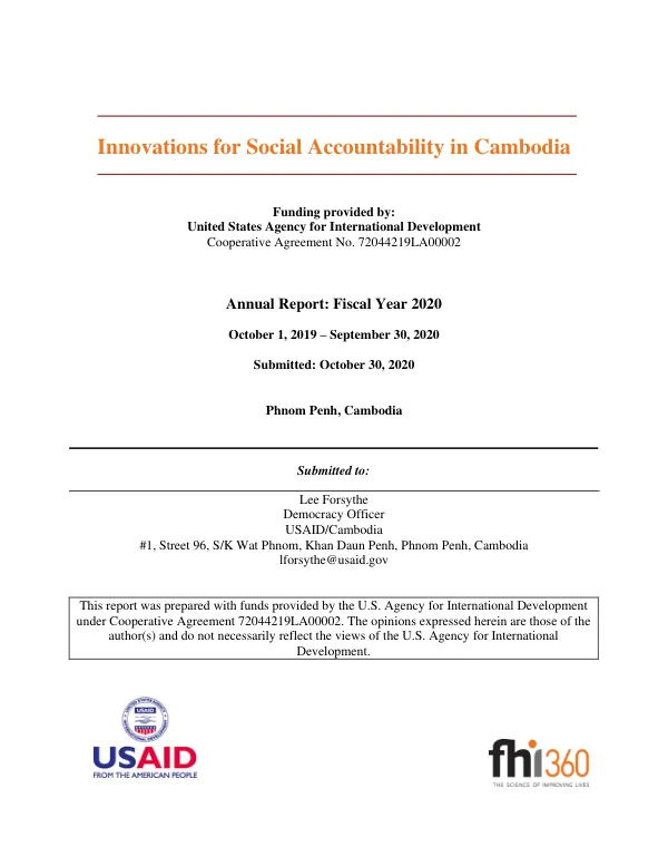 Annual Report: Year 1 (October 2019 – September 2020) Innovations for Social Accountability in Cambodia