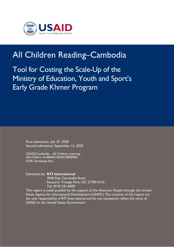 Tool for Costing the Scale-Up of the MoEYS' Early Grade Khmer Program