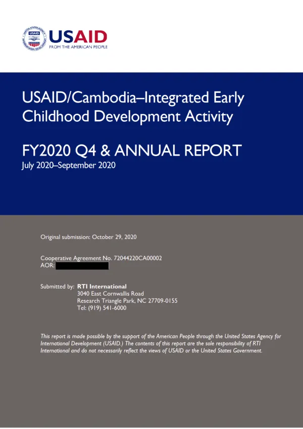 USAID/Cambodia-Integrated Early Childhood Development Activity FY2020 Q4 & Annual Report July 2020-September 2020