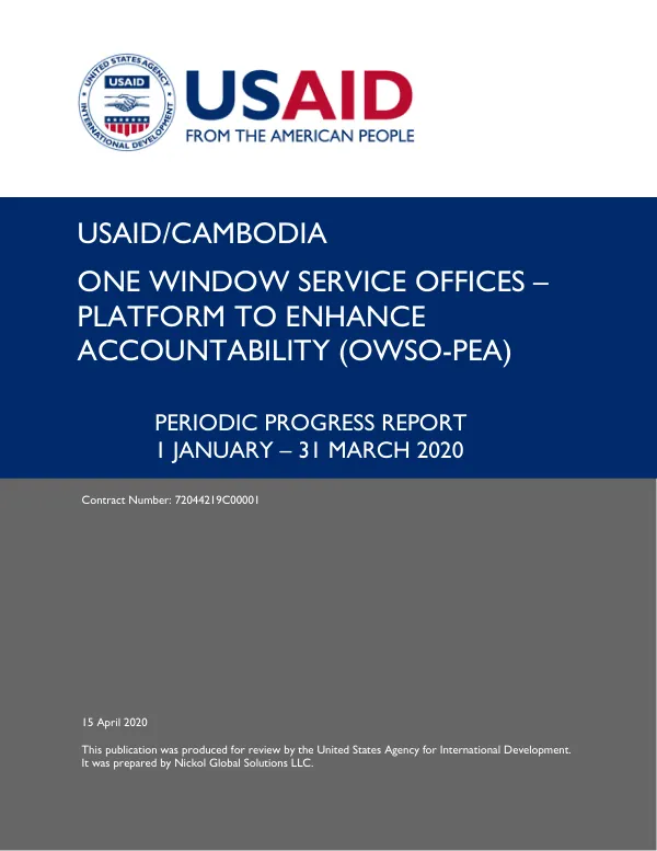 Periodic Progress Report – OWSO-PEA – 1 January – 31 March 2020