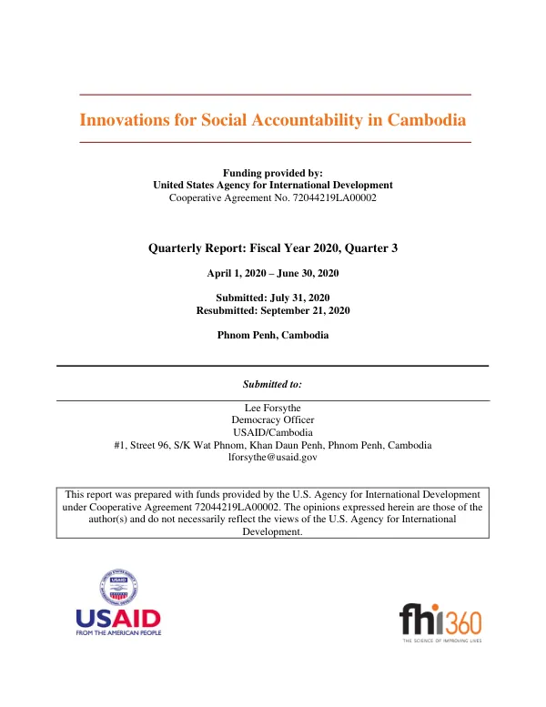 Quarterly Report: Fiscal Year 2020, Quarter 3