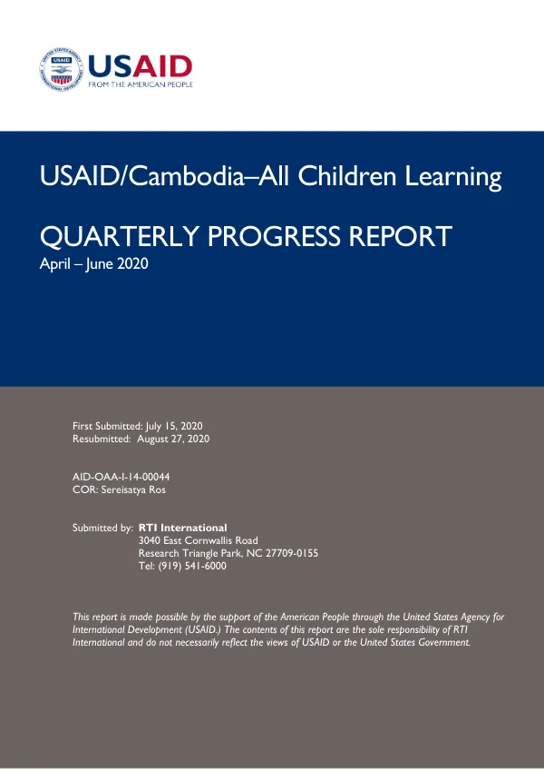 Quarterly Progress Report: All Children Learning - Cambodia - April - June 2020