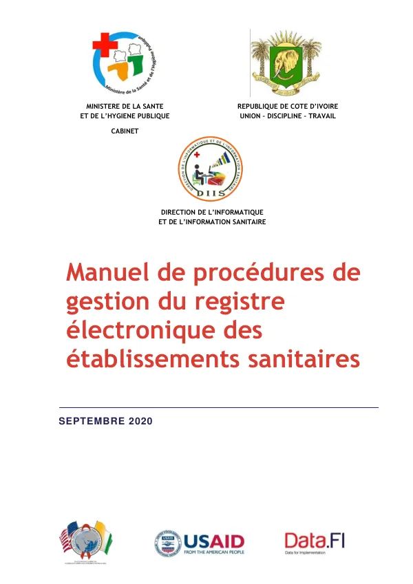 Manual de procédures de gestion du registre électronique des établissements sanitaires
