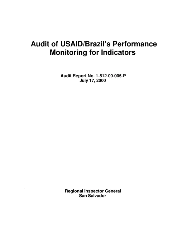 Audit of USAID/Brazil"s performance monitoring for indicators