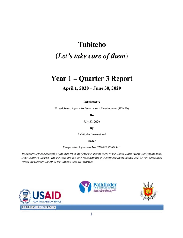 Year 1 – Quarter 3 Report: Tubiteho Quarterly Report April – June 2020