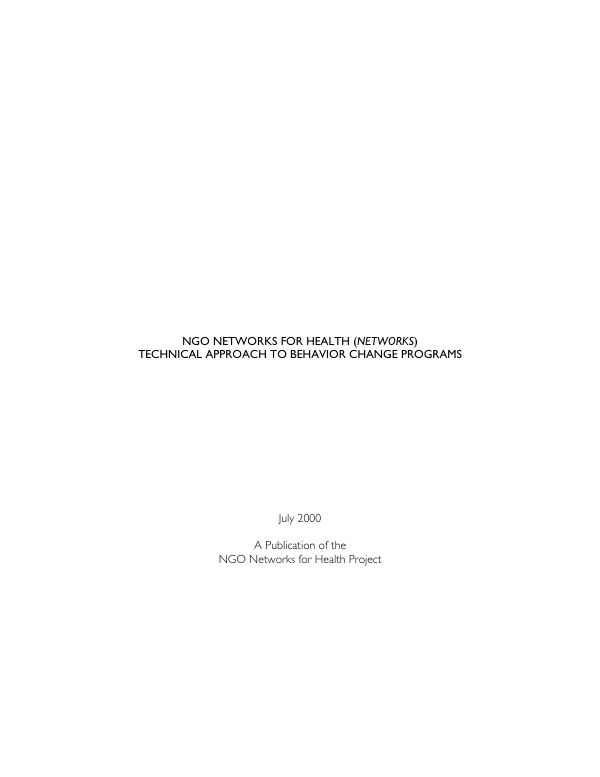 NGO networks for health : technical approach to behavior change programs