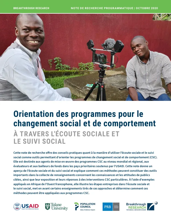 Orientation des programmes pour le changement social et de comportement : À travers l'écoute sociale et le suivi social