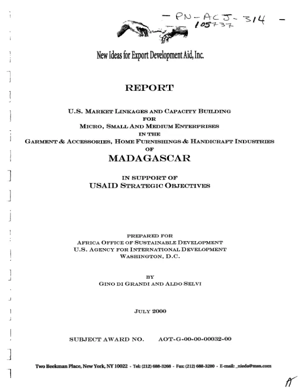 US market linkages and capacity building for micro, small and medium enterprises in the garment & accessories, home furnishings & handicraft industries of Madagascar in support of USAID strategic objectives