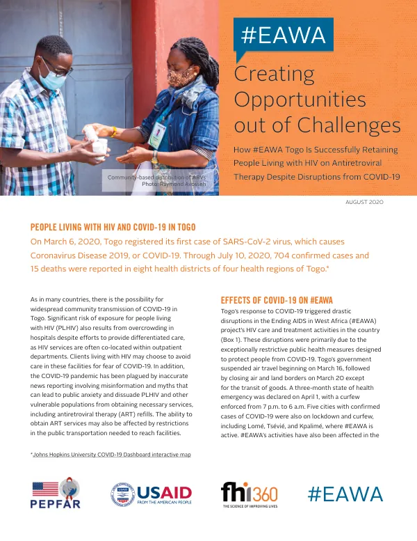 Creating Opportunities out of Challenges: How #EAWA Togo Is Successfully Retaining People Living with HIV on Antiretroviral Therapy Despite Disruptions from COVID-19