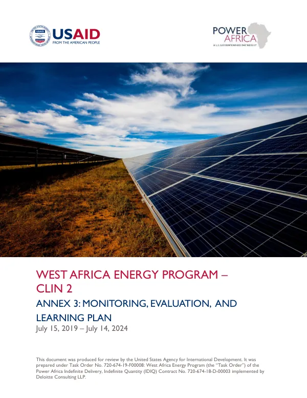 West Africa Energy Program – CLIN 2 Annex 3: Monitoring, Evaluation, and Learning Plan