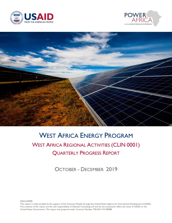 Quarterly Progress Report: West Africa Energy Program (WAEP)