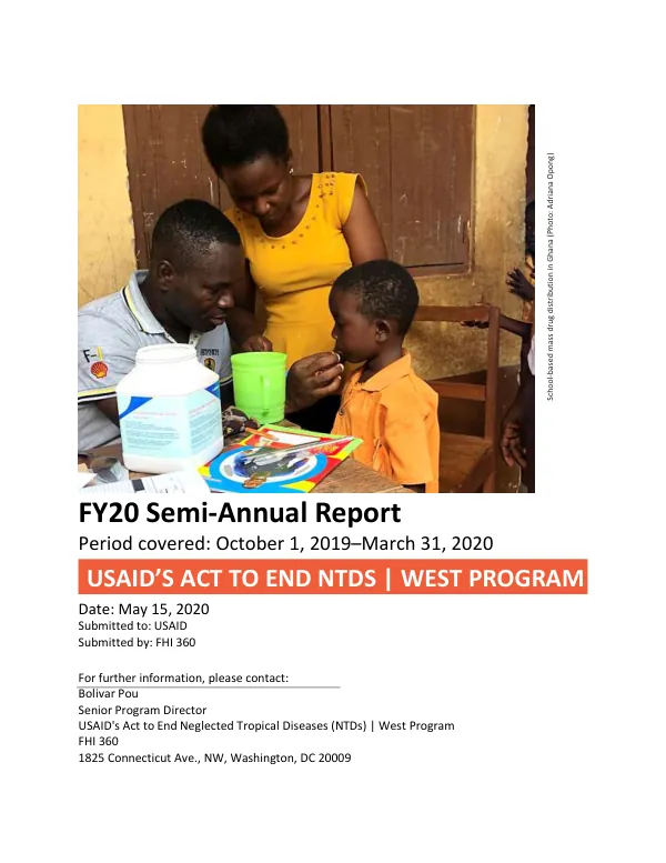 Act to End NTDS | West FY20 Semi-annual Report (SAR): October 1, 2019–March 31, 2020